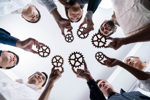 Business,Team,Joining,Cogwheel,In,Circular,Together,Symbolize,Successful,Group